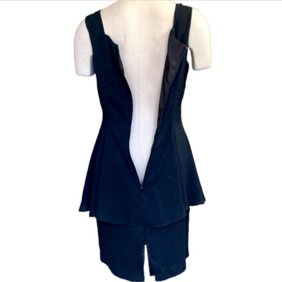 After Dark Sleeveless Retro Cocktail Dress Peplum Satin Bow Sz 7-8 Black #66A - Picture 5 of 9